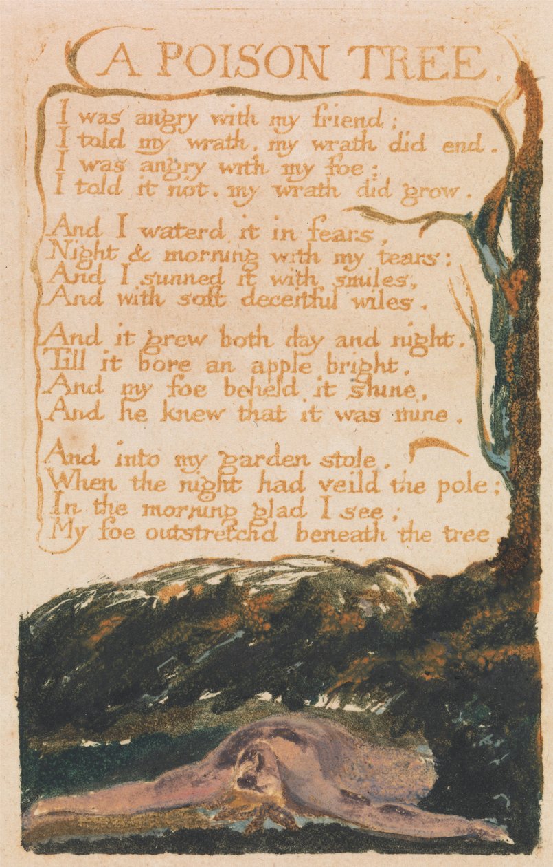 Songs of Innocence and of Experience, levy 41, "A Poison Tree" (Bentley 49) tekijältä William Blake