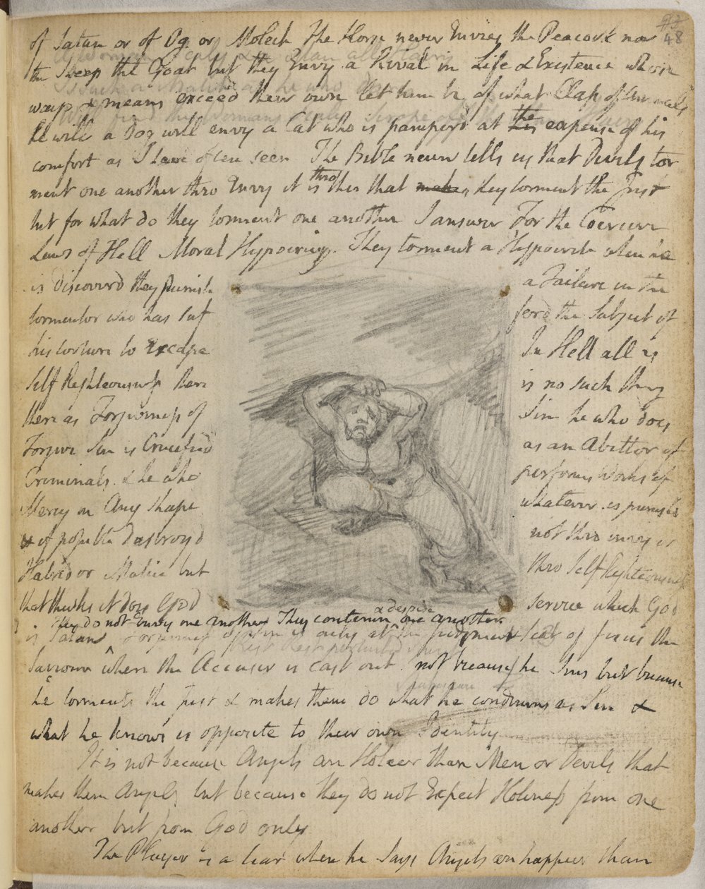 Lisätä. 49460, f.48 Tunnus 59: Taisteleva hahmo, julkaisusta "The Notebook of William Blake" (Rossetti-käsikirjoitus) n. 1787-1847 (kynä paperille) tekijältä William Blake