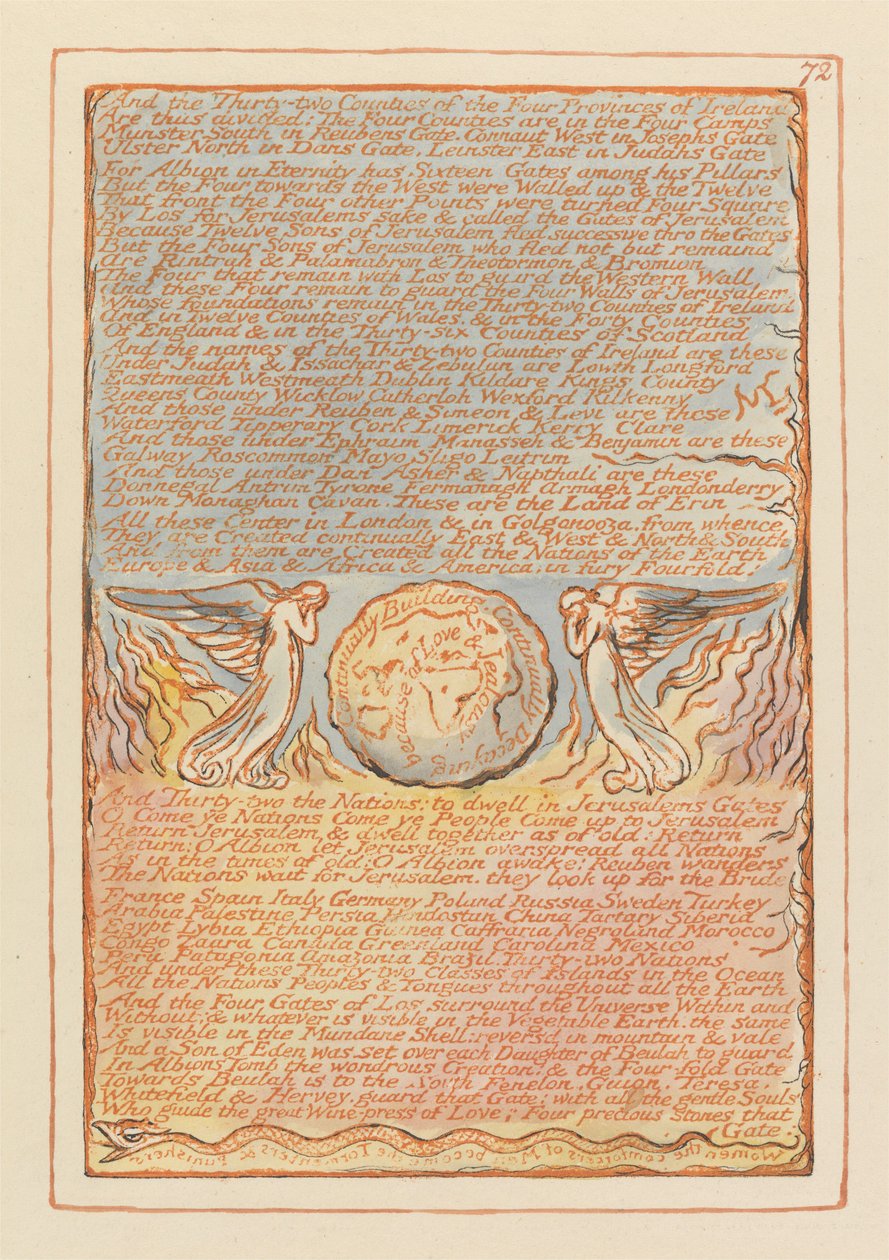 "Und die zweiunddreißig Grafschaften der vier Provinzen Irlands..." (Tafel 72) tekijältä William Blake