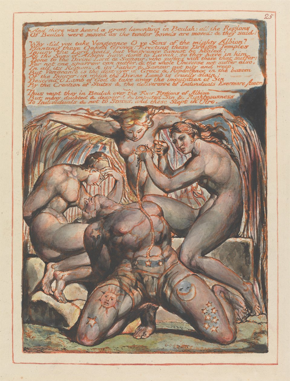 "Ja Beulahissa kuultiin suuri valitus..."; luvun 1 loppuvinjetti (taulu 25) tekijältä William Blake
