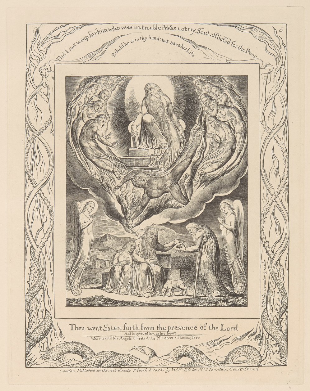 Jobin kirja, levy 5, Saatana lähtee Herran läsnäolosta ja Jobin rakkaus tekijältä William Blake