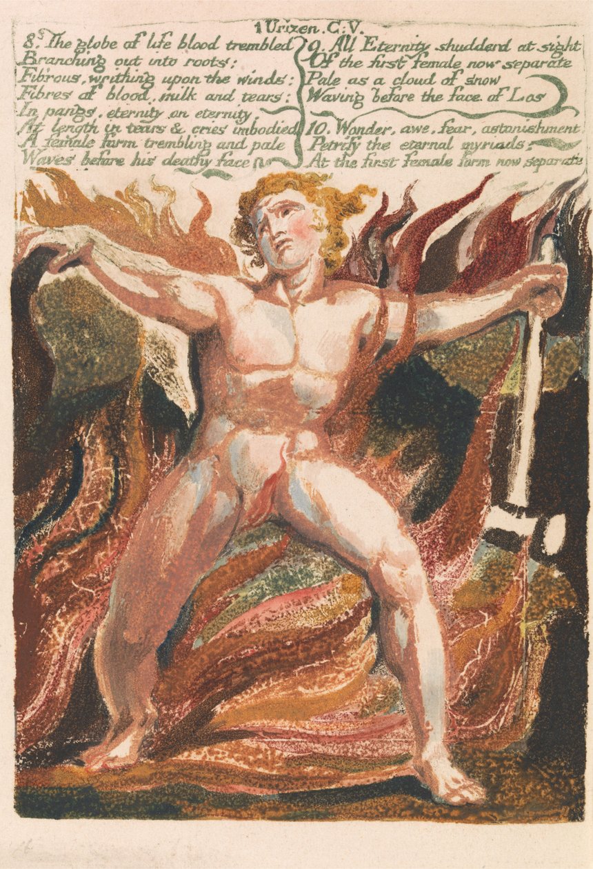 Ensimmäinen Urizenin kirja, levy 15, "8. Elämän veren maapallo vapisi..." (Bentley 18) tekijältä William Blake