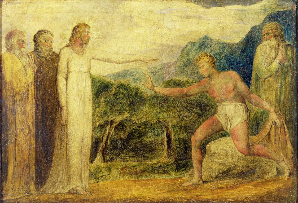 Kristus antaa näön Bartimeukselle (tempera kynällä ja musteella kankaalle) tekijältä William Blake