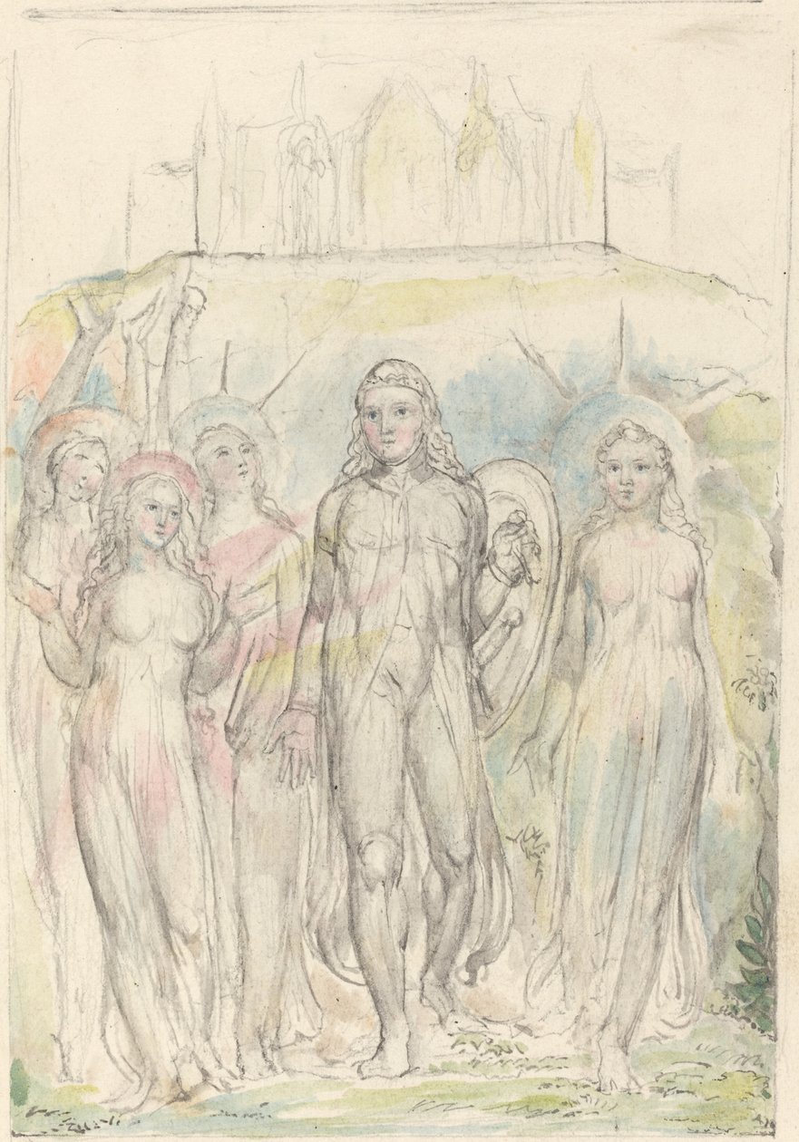 Kristitty uskonkilven kanssa, lähtemässä seuralaisistaan tekijältä William Blake