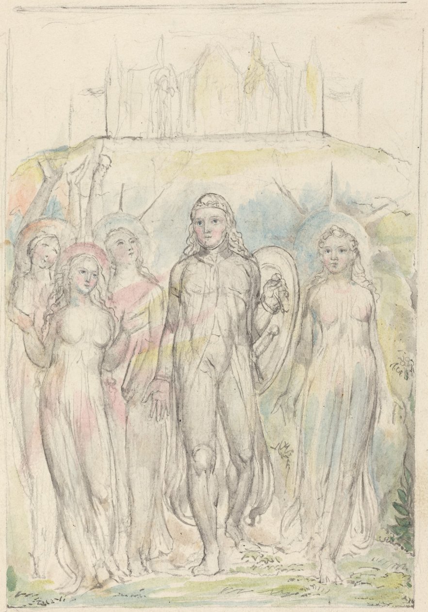 Christian uskon kilven kanssa jättää hyvästit seuralaisilleen tekijältä William Blake
