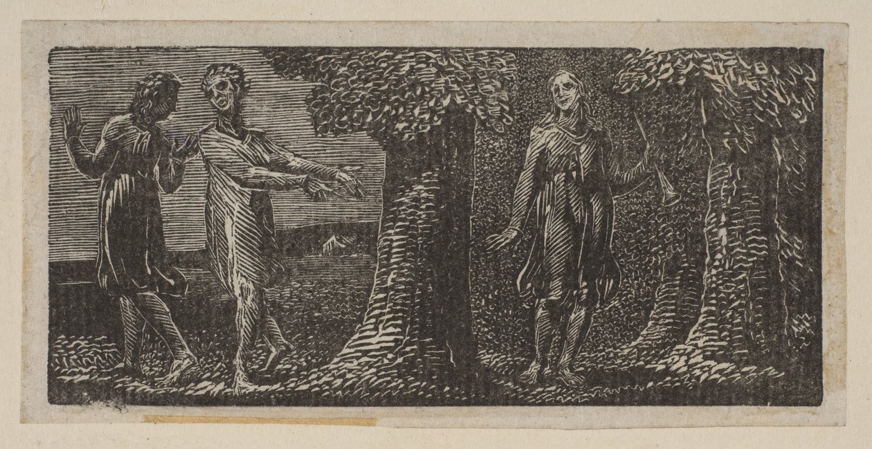 Colinet Mocked by Two Boys, elokuvasta Thorntons Pastorals of Vergil, 1821. tekijältä William Blake