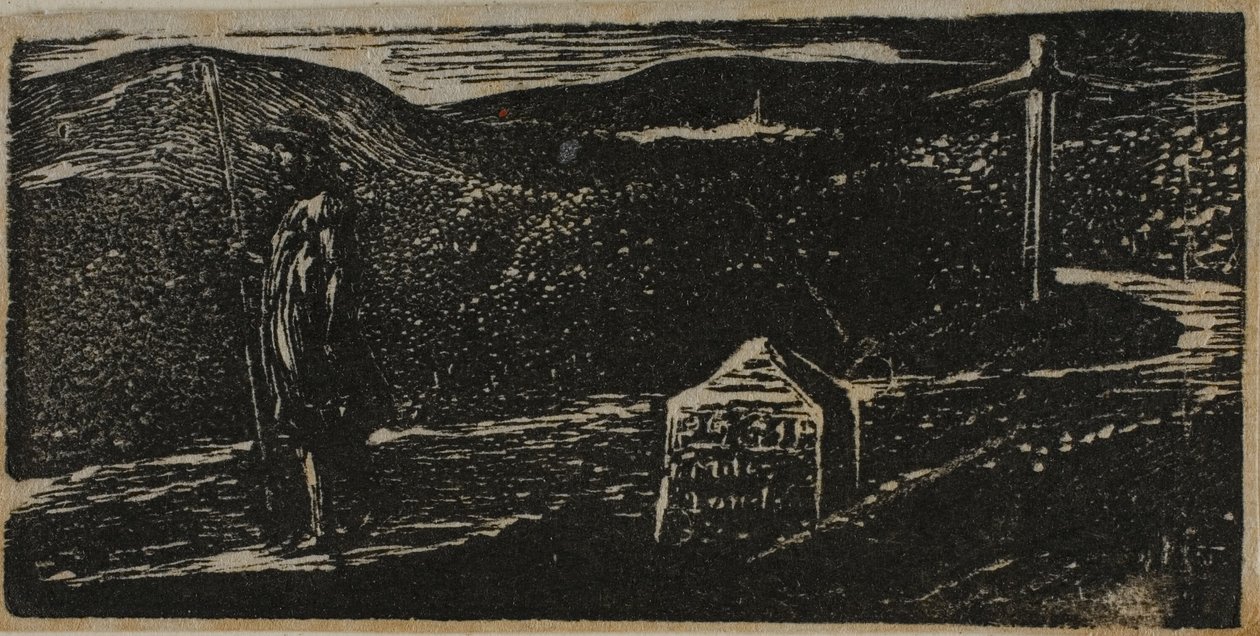 Colinetin matka: mailia Lontooseen, kirjasta Vergiliuksen pastoraalit: Milestone Marked LXII Miles to London, from The Pastorals of Virgil tekijältä William Blake