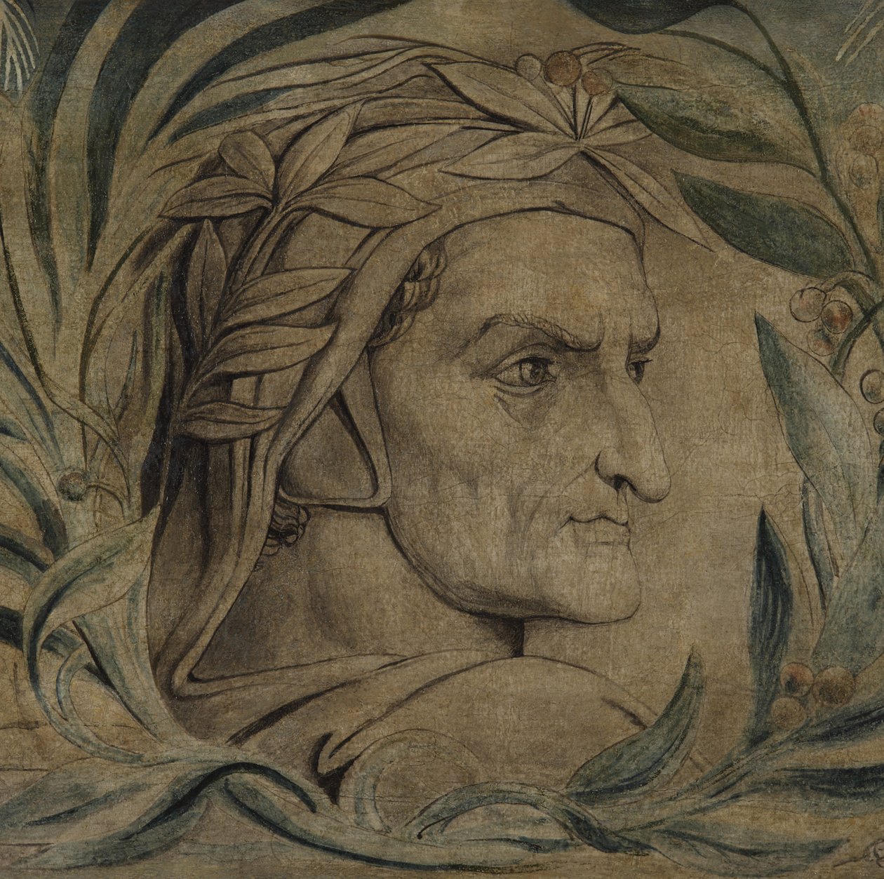 Dante Alighieri, n. 1800-03 (kynä ja muste temperalla kankaalle) tekijältä William Blake
