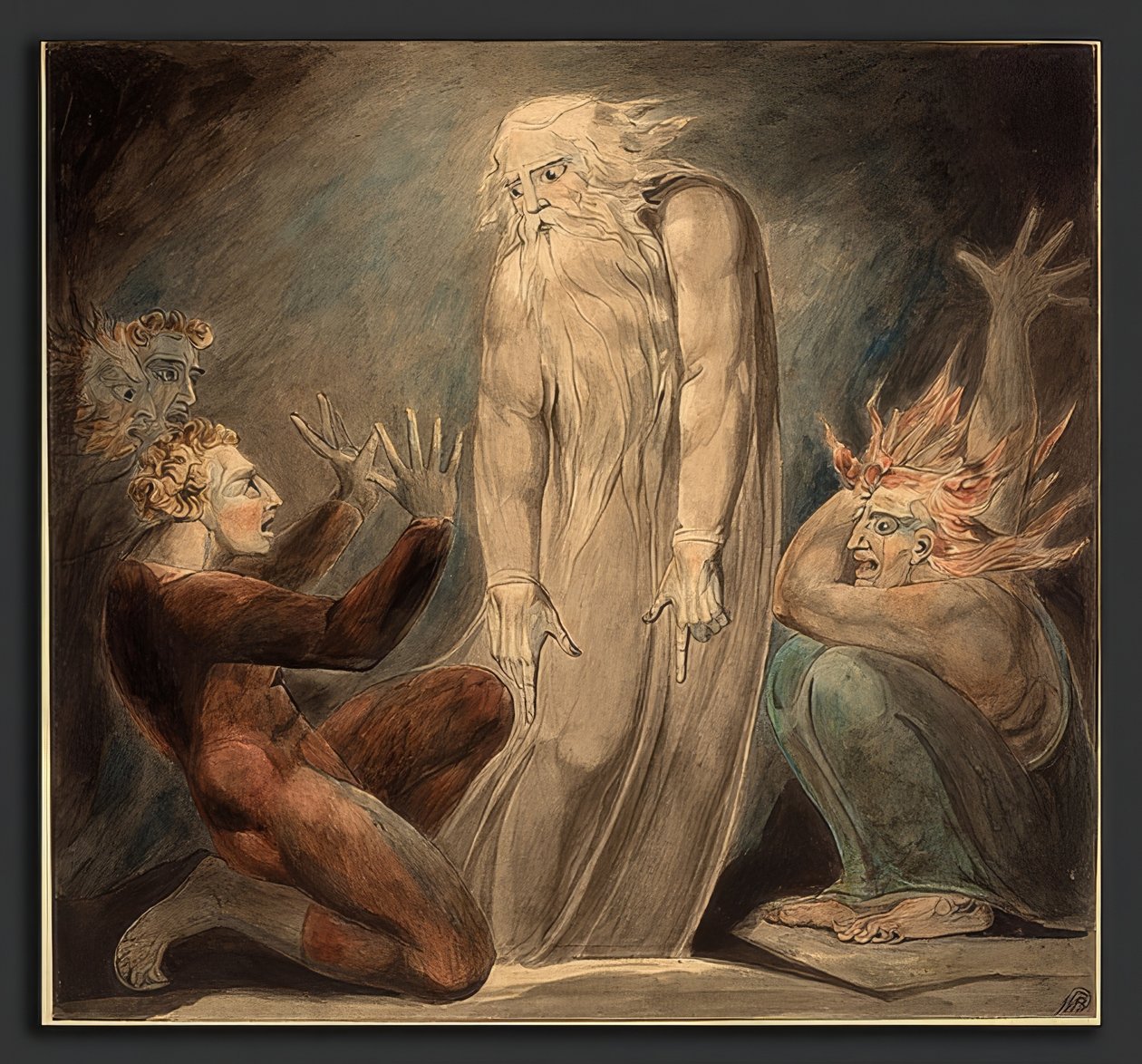 Samuelin henki ilmestyy Saulille. Noin 1800 tekijältä William Blake