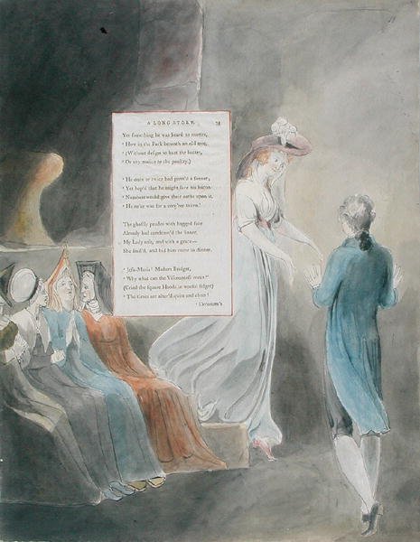 Suunnitelma 33 teokseen "A Long Story" teoksessa "The Poems of Thomas Gray", julkaistu 1797-98 (akvarelli, tussi ja tussi paperille). tekijältä William Blake