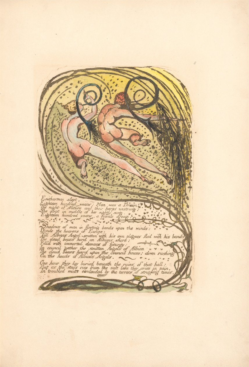 Eurooppa. Ennustus, levy 10, Enitharmon nukkui. . . . (Bentley 12) tekijältä William Blake