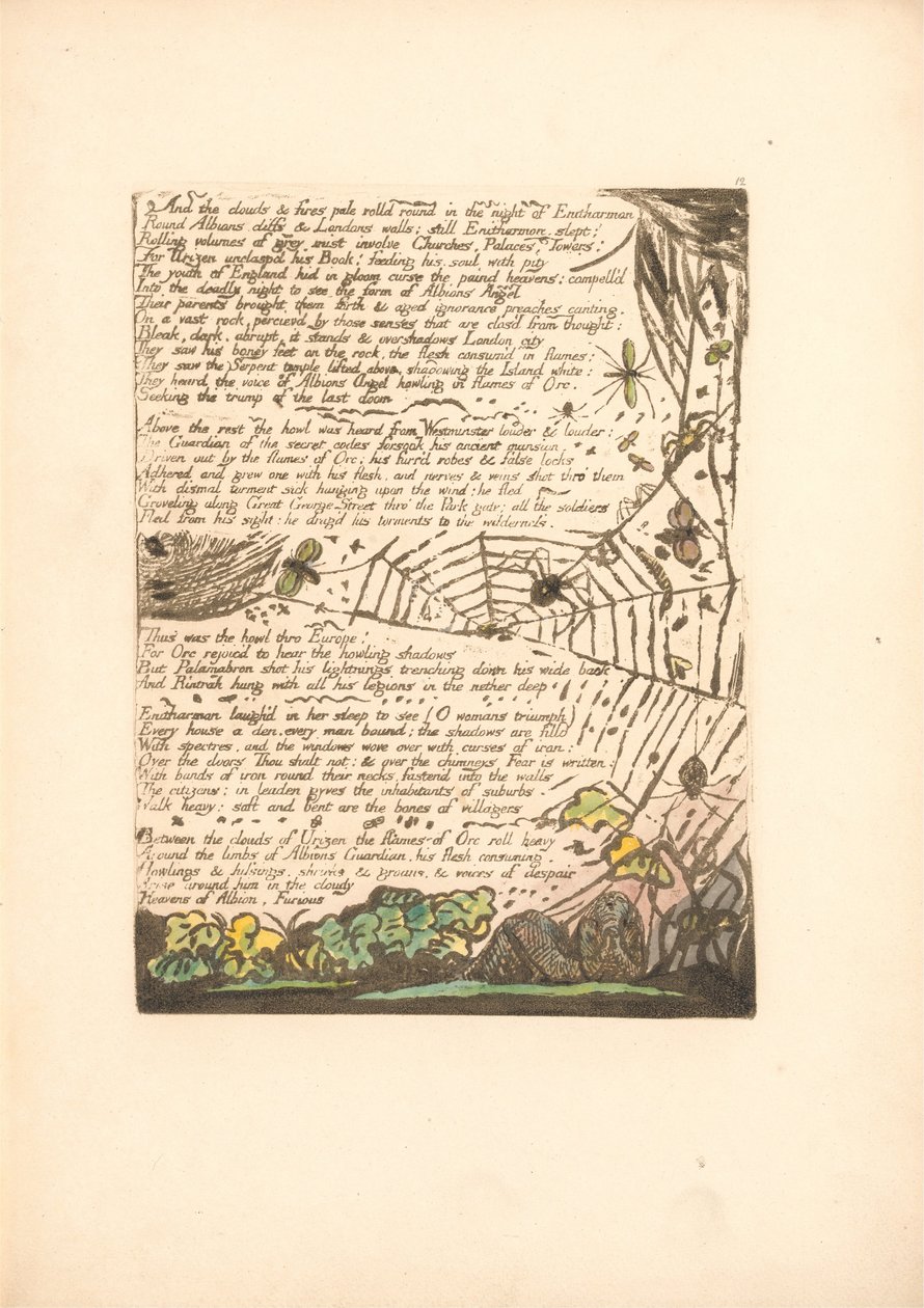 Eurooppa. Profetia, levy 14, Ja pilvet ja tulipalot . . . .  (Bentley 15) tekijältä William Blake