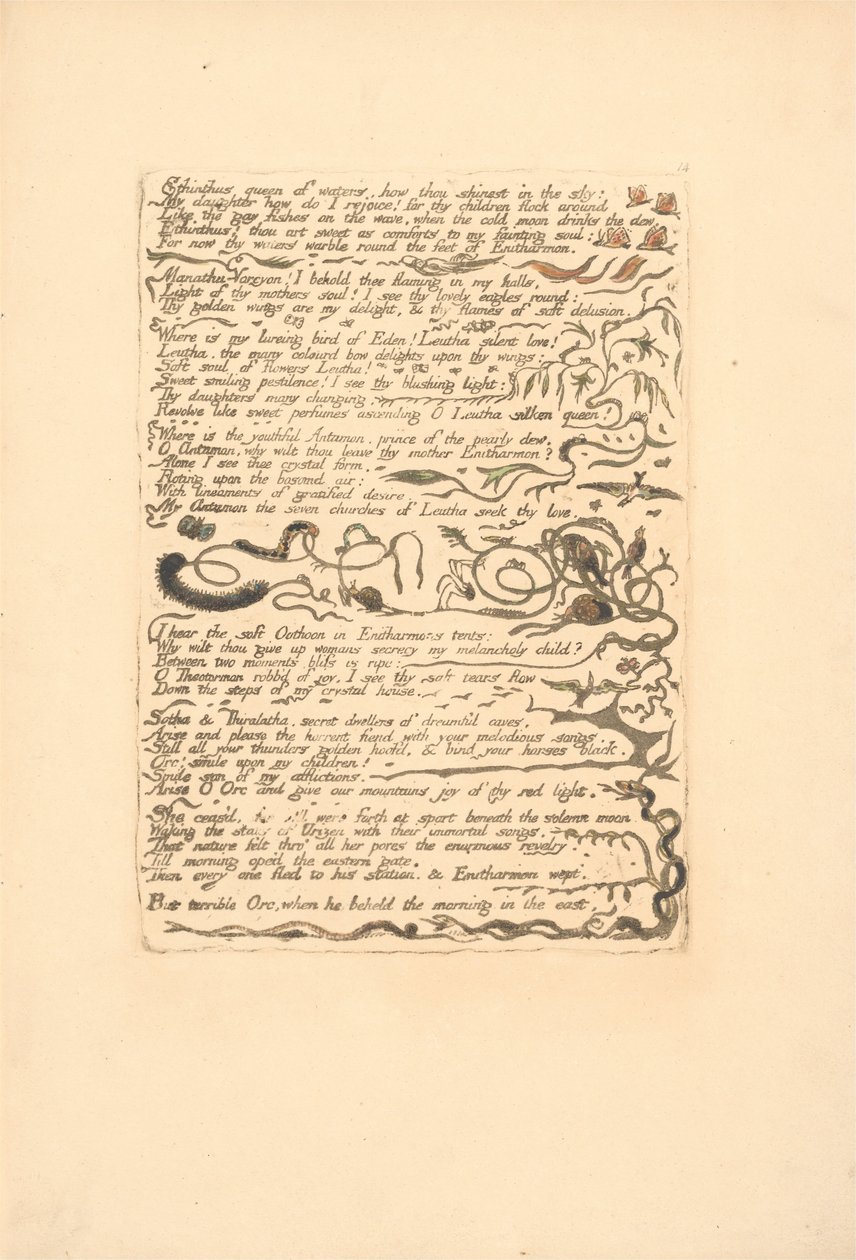 Eurooppa. Profetia, levy 16, Ethinthus vesien kuningatar. . . . (Bentley 17) tekijältä William Blake