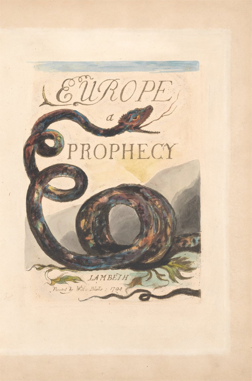 Eurooppa. Profetia, levy 2, otsikkosivu tekijältä William Blake