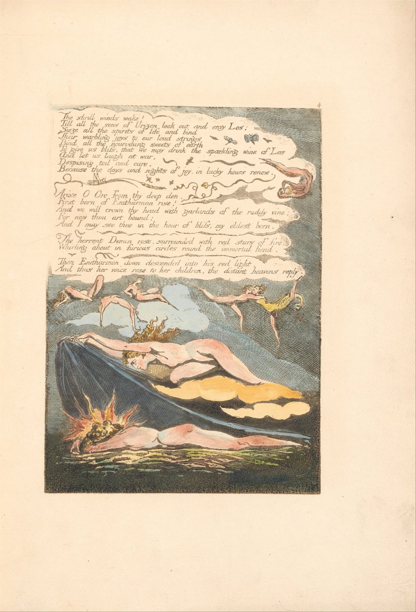 Eurooppa. Profetia, levy 6, Katkerat tuulet herättävät . . . .  (Bentley 7) tekijältä William Blake
