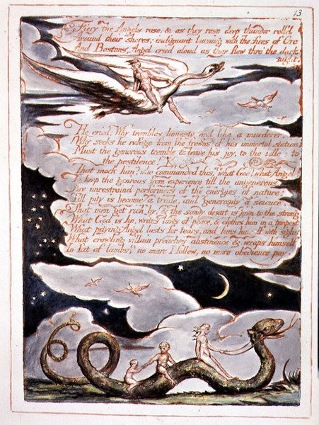 "Fiery the Angels Rose", levy 11 julkaisusta "America, a Prophecy" tekijältä William Blake