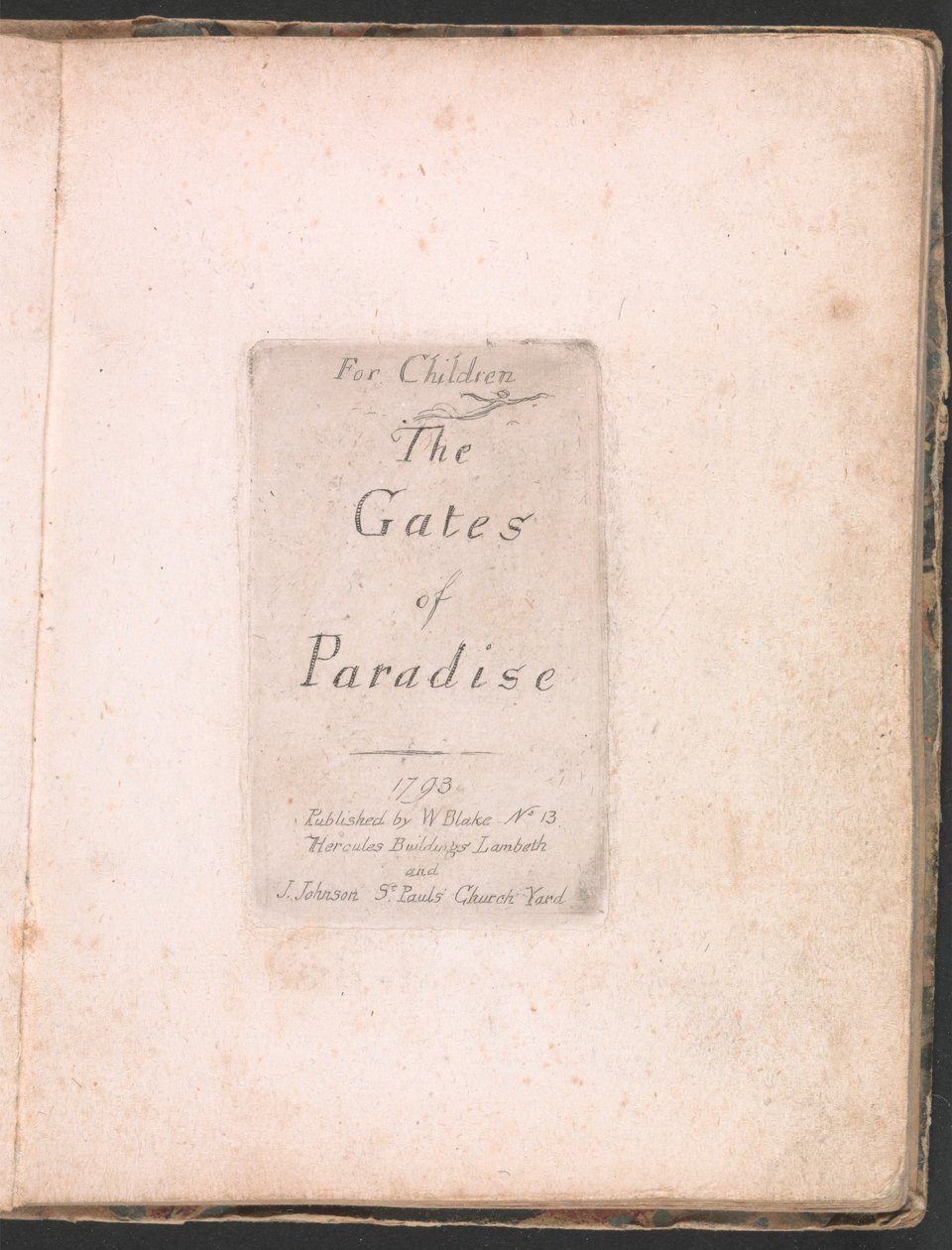 Lapsille. Paratiisin portit, levy 2, nimisivu tekijältä William Blake