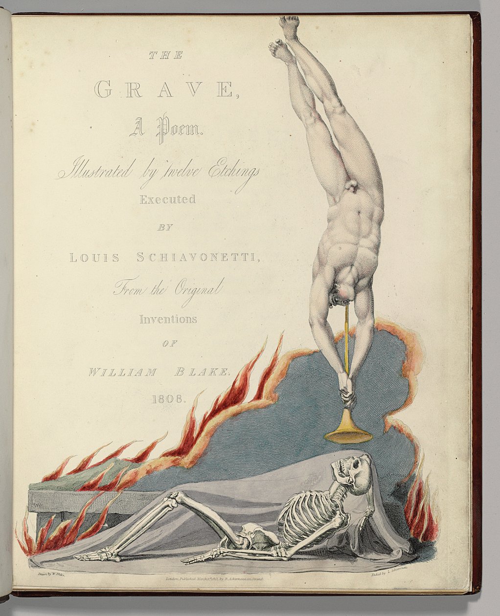 Etukappale Robert Blairin "The Grave" -kappaleesta, kaiverrettu Louis Schiavonetti tekijältä William Blake
