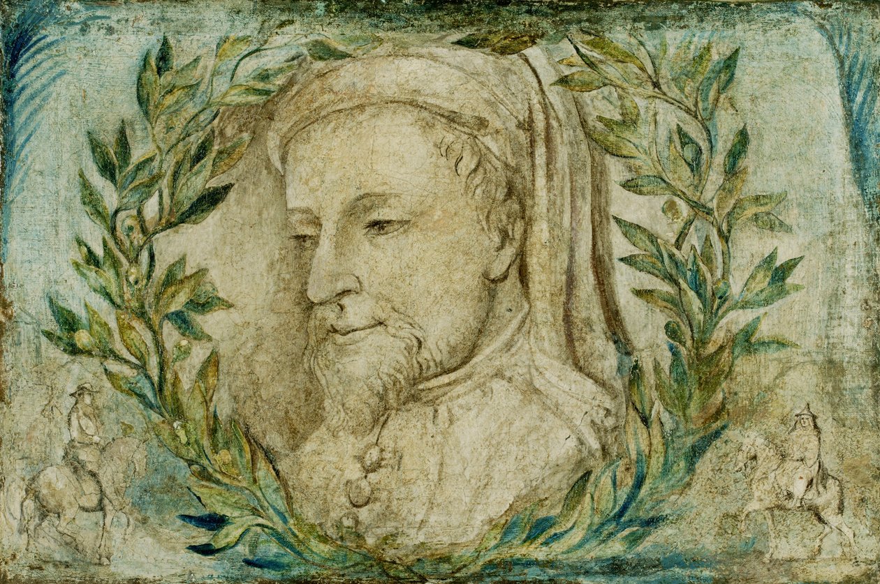 Geoffrey Chaucer, n. 1800 (tempera kankaalle) tekijältä William Blake