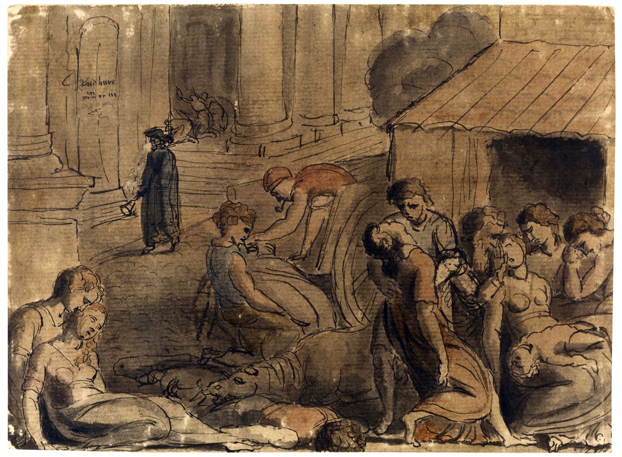 Lontoon suuri rutto William Blake (1757-1827), n. 1779 - Vesiväri, valkoinen, musta liitu paperille tekijältä William Blake