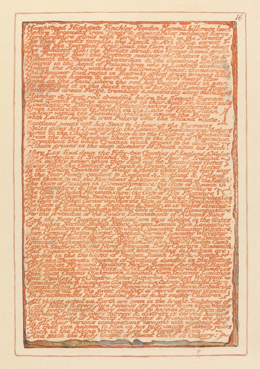 "Hampstead Highgate Finchley Hendon Muswell Hill..." (Platte 16) tekijältä William Blake