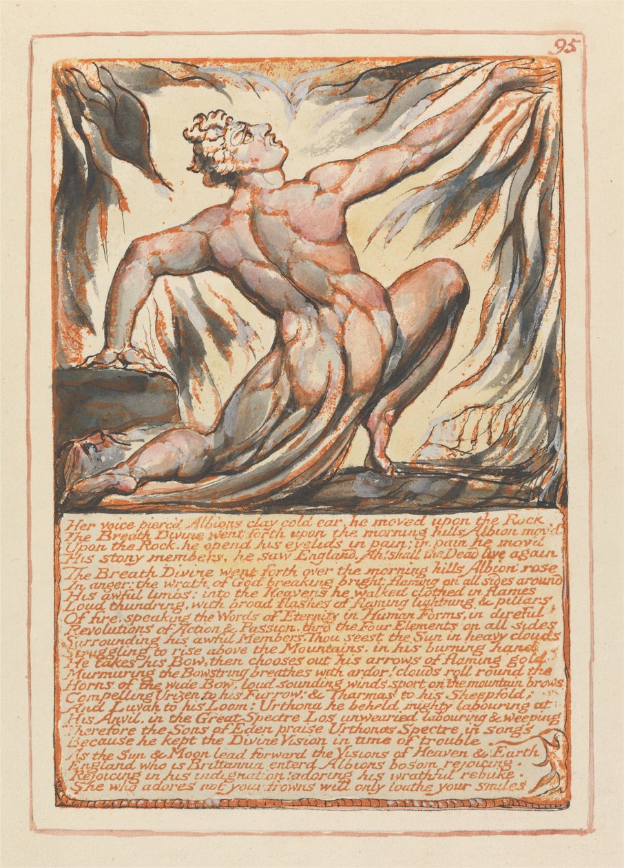 "Hänen äänensä lävisti Albionin savenkylmän korvan..." (kuvalaatta 95) tekijältä William Blake