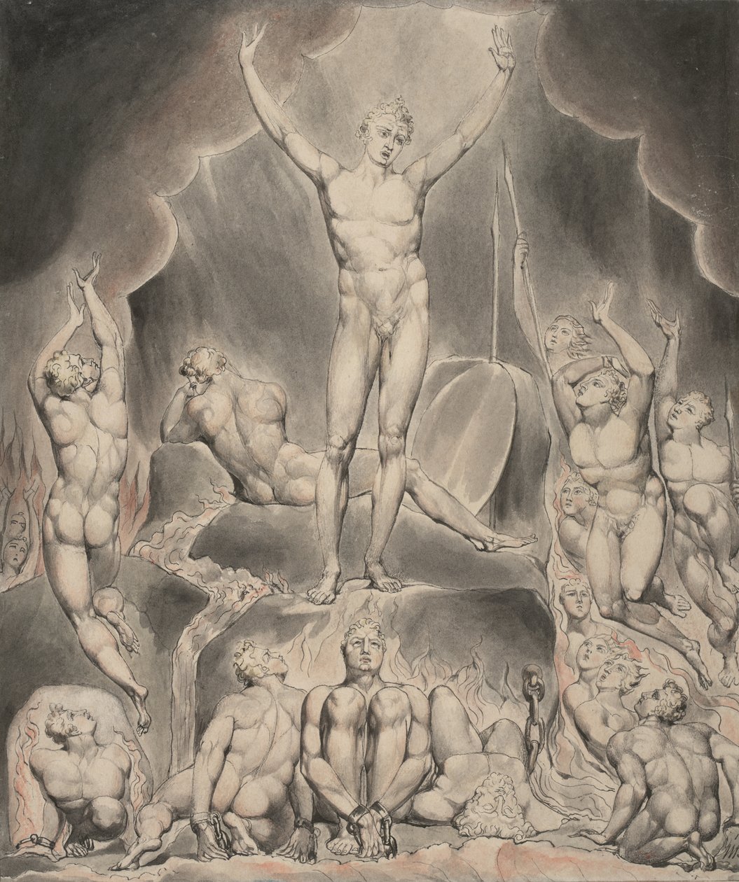 Kuva 1 Miltonin teokseen "Kadonnut paratiisi": Saatana kutsuu legioonojaan tekijältä William Blake