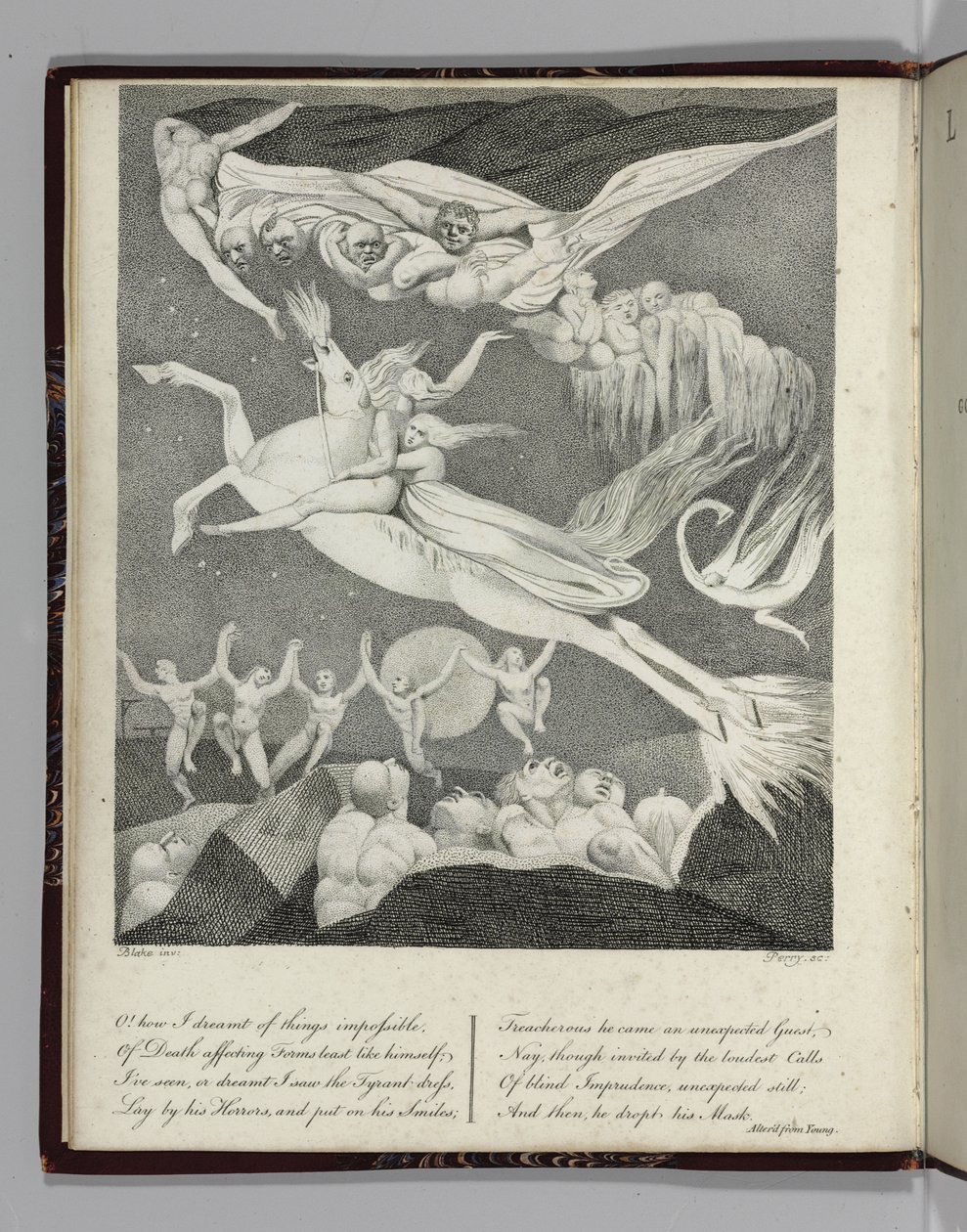 Kuvitus Gottfreid Augustus Bürgerin teokseen "Leonora, tarina", kaiverrus Perry, 1796 tekijältä William Blake