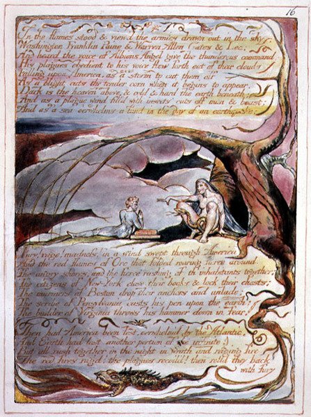 "In the Flames Stood", levy 14 julkaisusta "America, a Prophecy" tekijältä William Blake