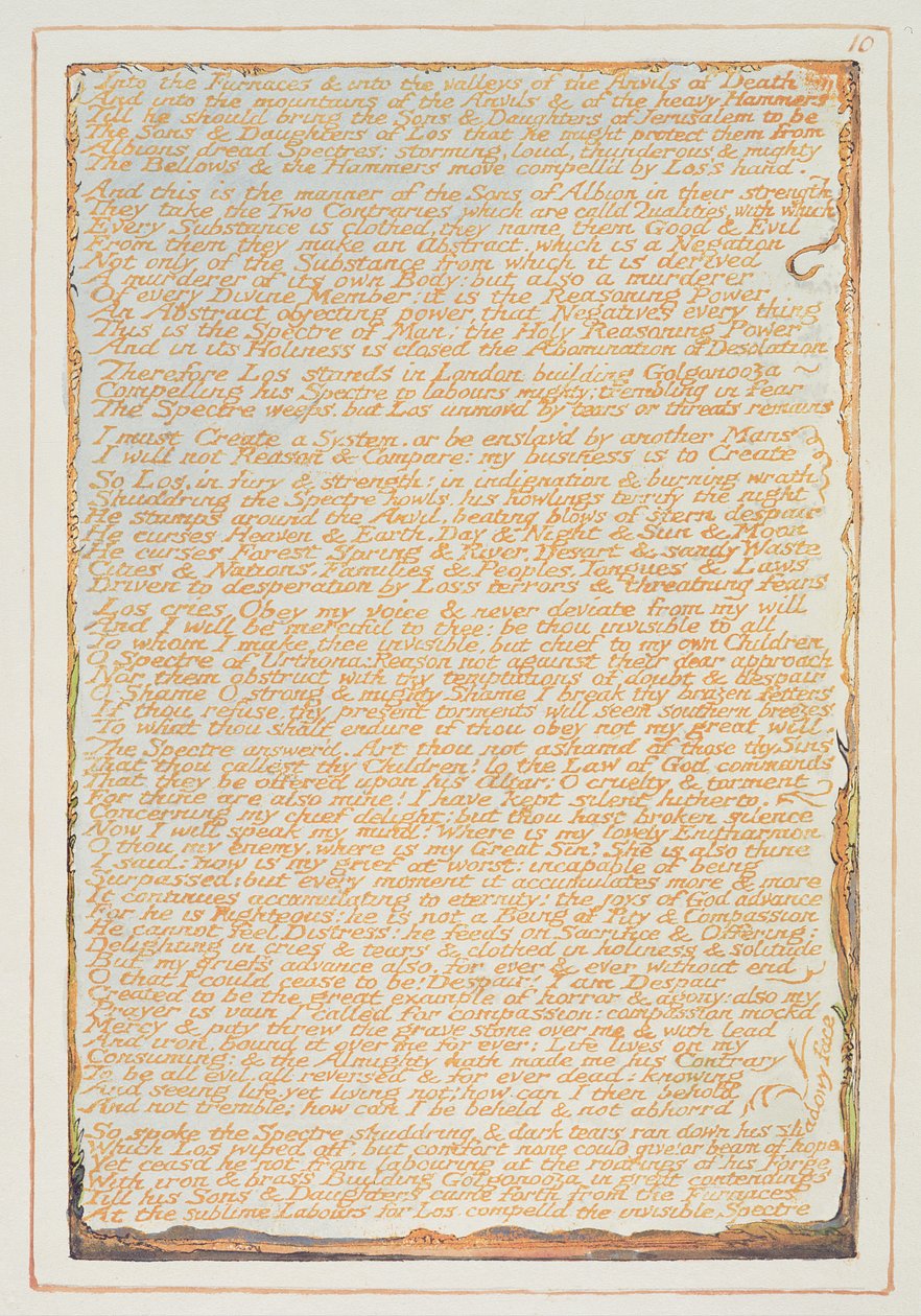 "Uuneihin...", levy 10 Jerusalemista tekijältä William Blake