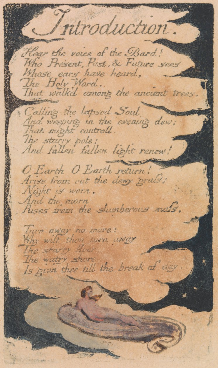 Songs of Innocence and of Experience, levy 34, "Johdatus" (Bentley 30) tekijältä William Blake