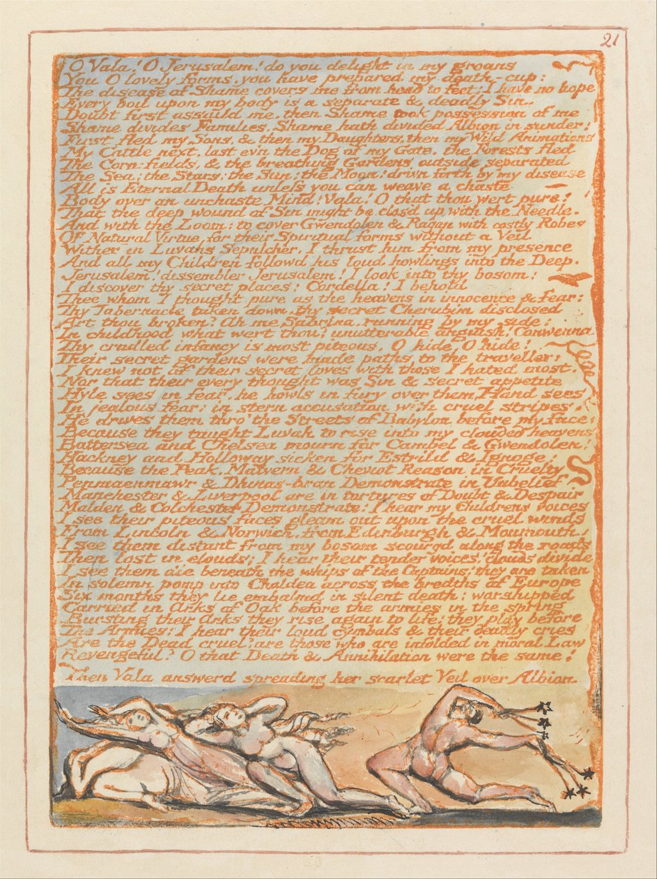 Jerusalem, levy 21, oi Vala! Voi Jerusalem .... tekijältä William Blake