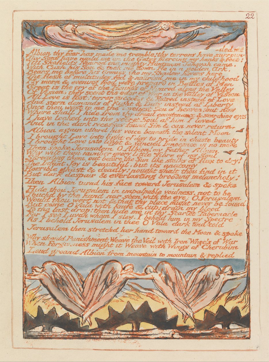 Jerusalem, levy 22, pelkonne Albion on saanut minut vapisemaan .... tekijältä William Blake