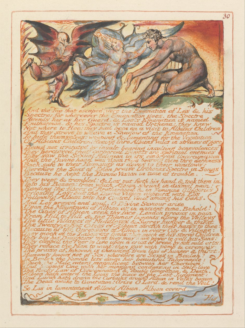 Jerusalem, laatta 30, Ja ne kaksi, jotka pakenivat..... tekijältä William Blake
