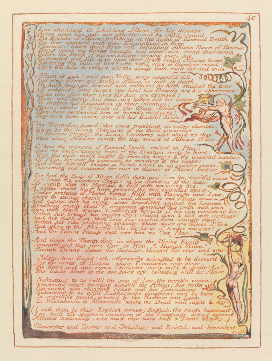 Jerusalem, Plate 40, Los shudderdd at beholding Albion.... tekijältä William Blake