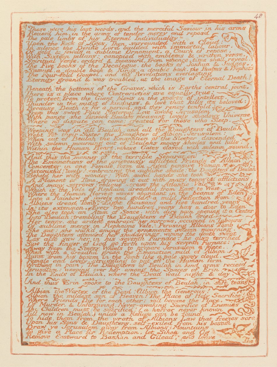 Jerusalem, Plate 48, Nämä olivat hänen viimeiset sanansa.... tekijältä William Blake