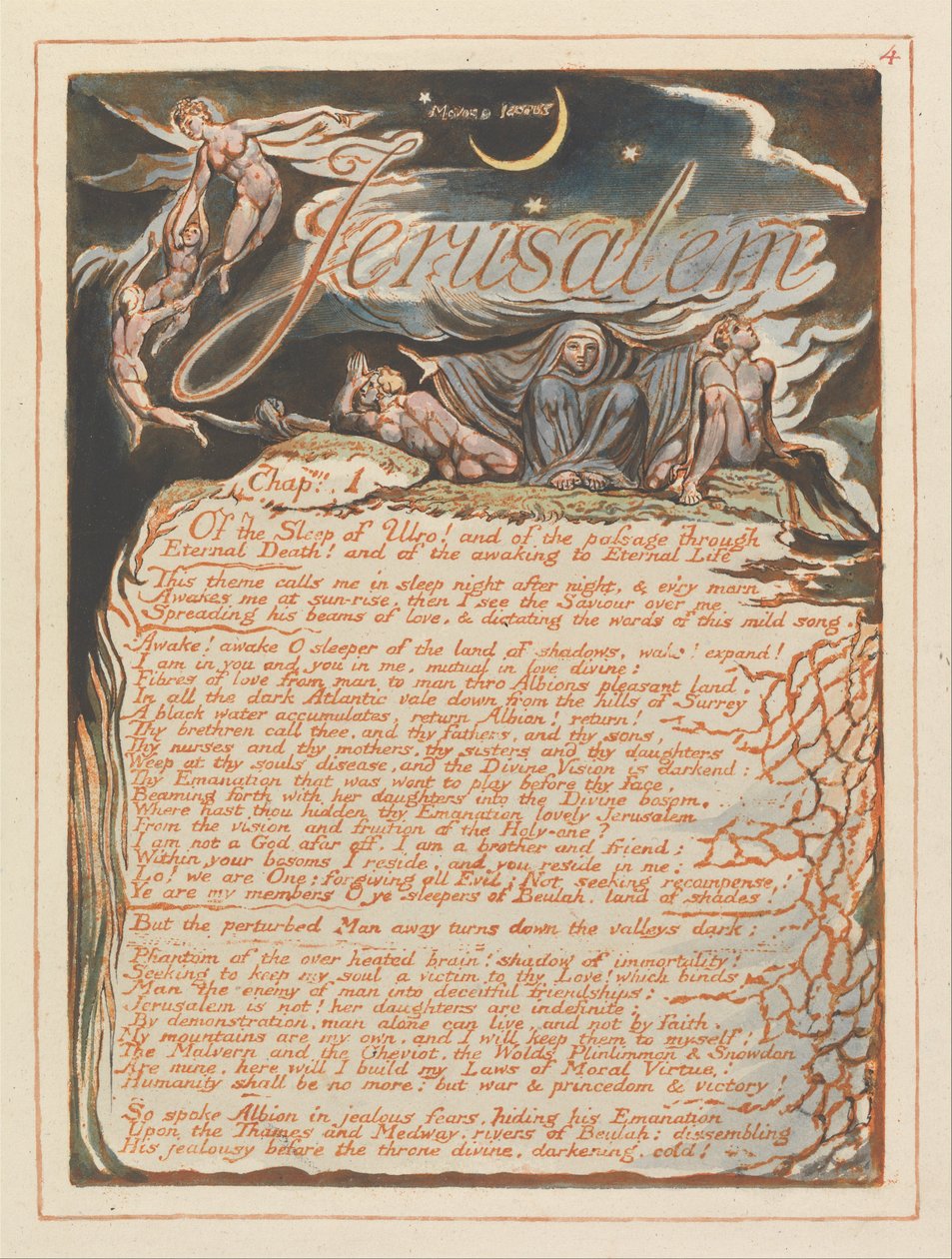 Jerusalem, Plate 4, Jerusalem , Chap. 1.... tekijältä William Blake
