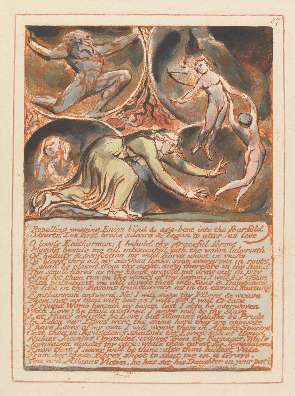 Jerusalem, laatta 87, itkevän Enionin karkottaminen .... tekijältä William Blake
