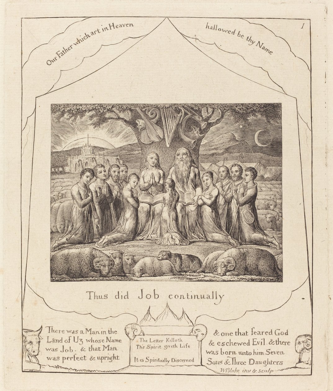 Job ja hänen perheensä, 1825. tekijältä William Blake