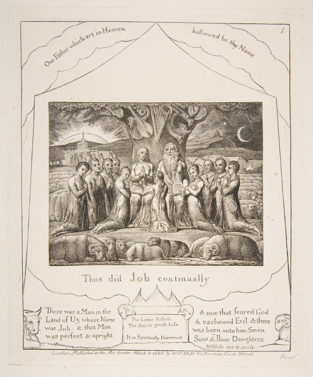 Job ja hänen perheensä, Jobin kirjan kuvituksista, 1825-26. tekijältä William Blake