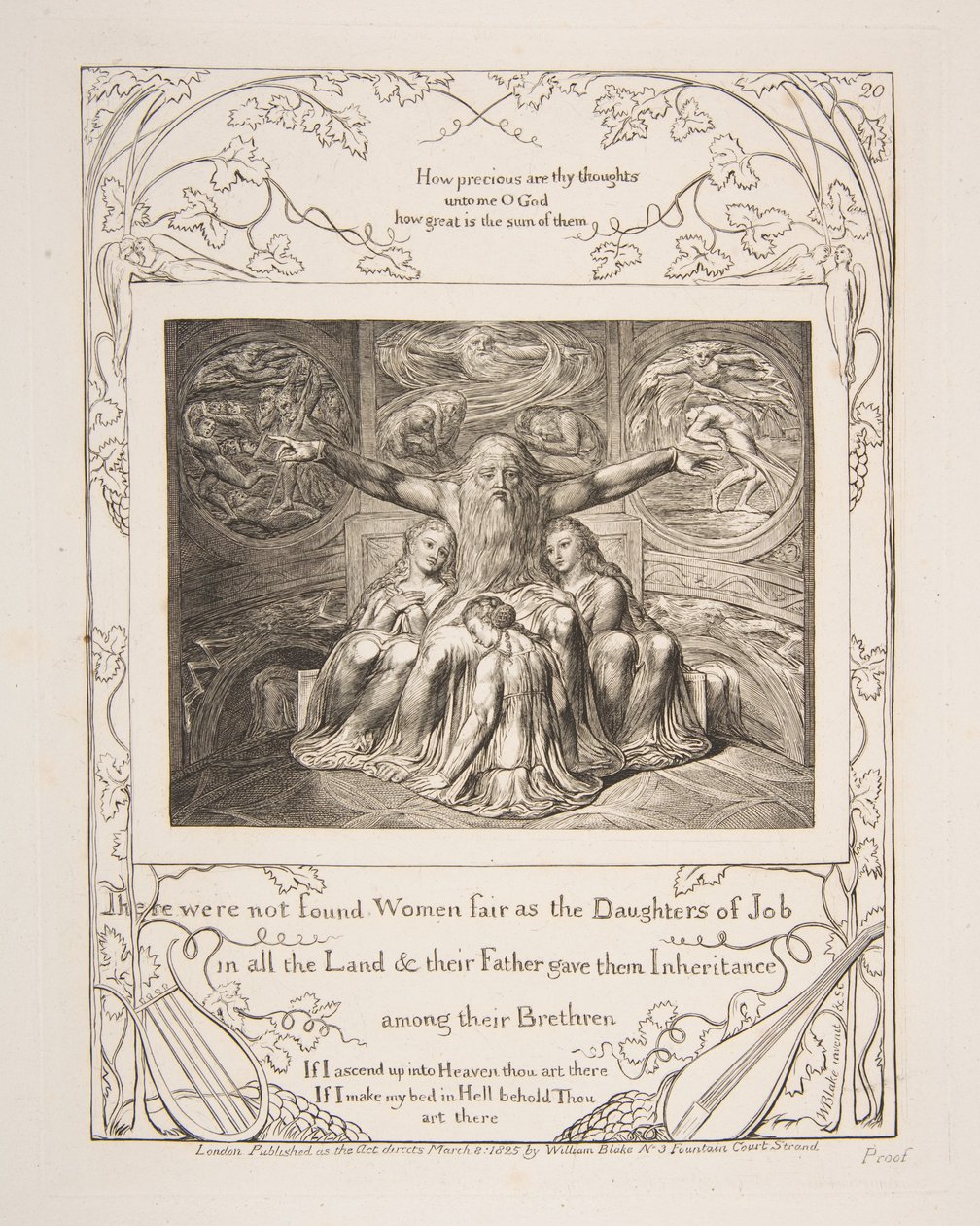 Job ja hänen tyttärensä, julkaisusta Illustrations of the Book of Job, 1825-26. tekijältä William Blake