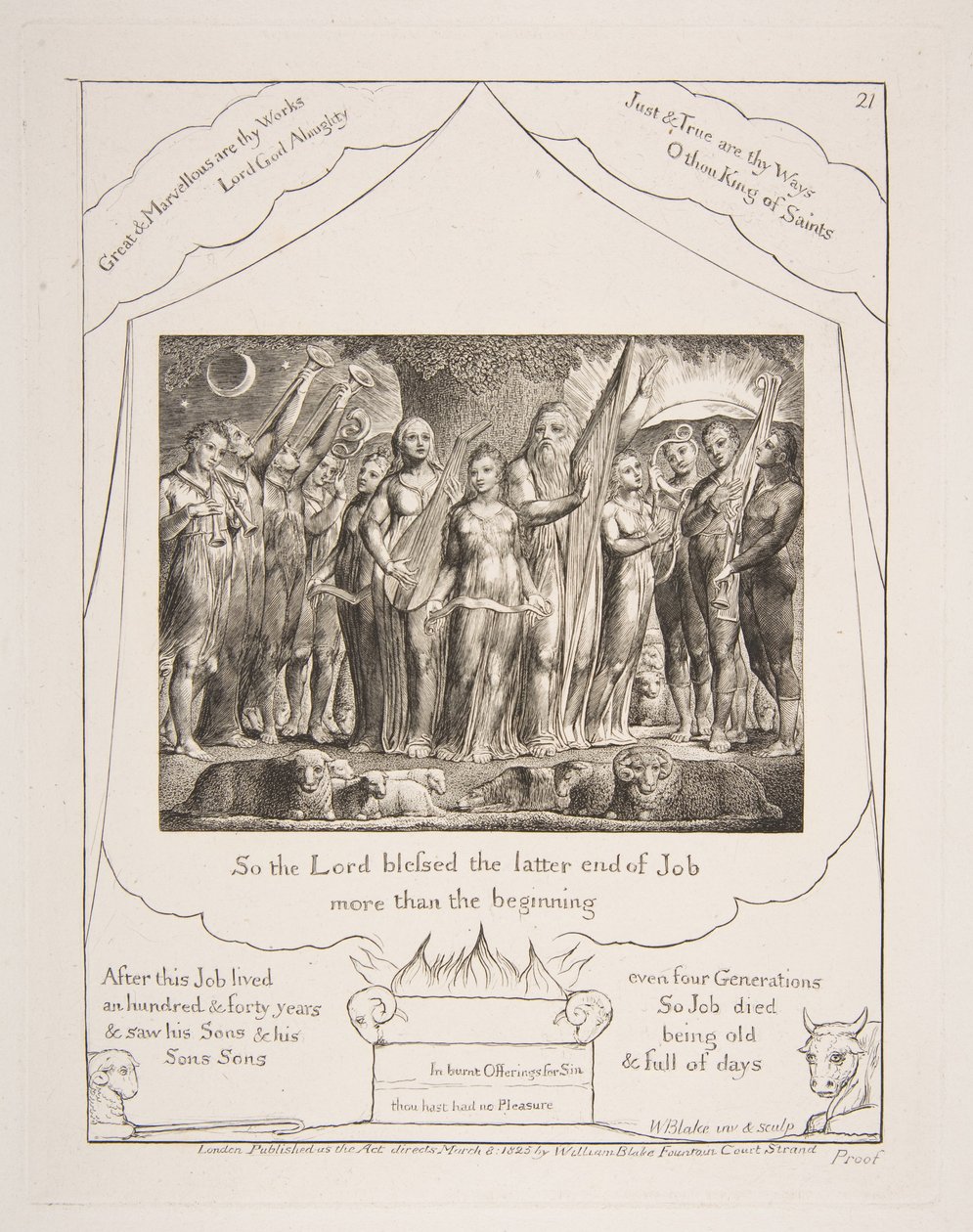 Job ja hänen vaimonsa palautettiin vaurauteen, Jobin kirjan kuvituksista, 1825-26. tekijältä William Blake
