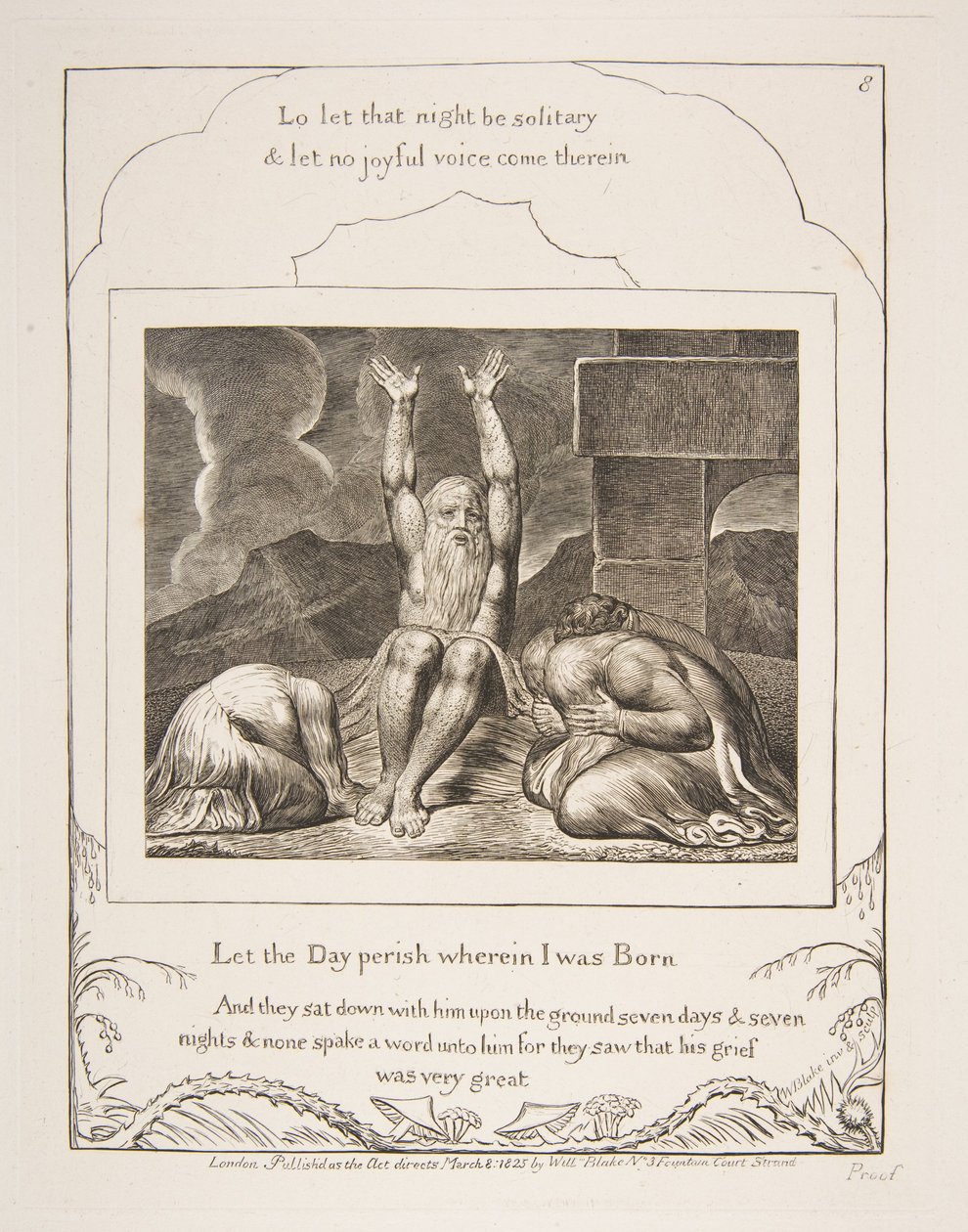 Jobs Despair, teoksesta Illustrations of the Book of Job, 1825-26. tekijältä William Blake