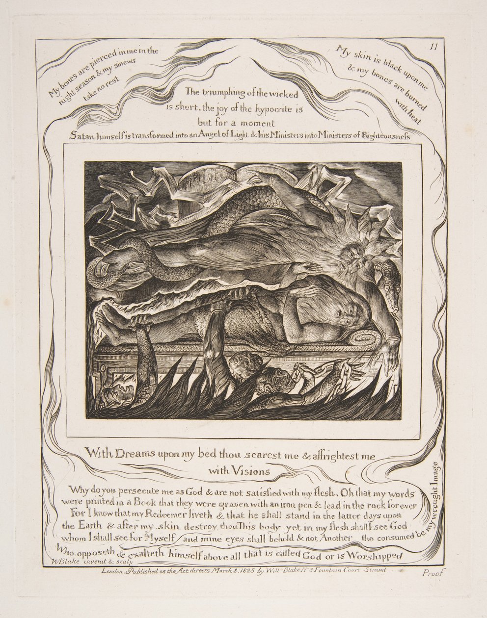 Jobs Evil Dreams, kuvituksista Jobin kirjasta, 1825-26. tekijältä William Blake