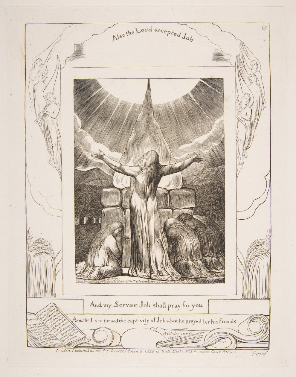 Jobs Sacrifice, julkaisusta Illustrations of the Book of Job, 1825-26. tekijältä William Blake