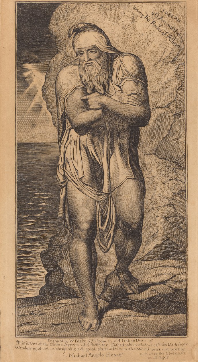 Joseph Arimathealainen Albionin kallioiden joukossa, n. 18031810. tekijältä William Blake