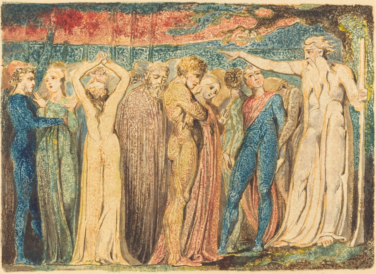 Joseph Arimathealainen saarnaamassa briteille, n. 17941796. tekijältä William Blake