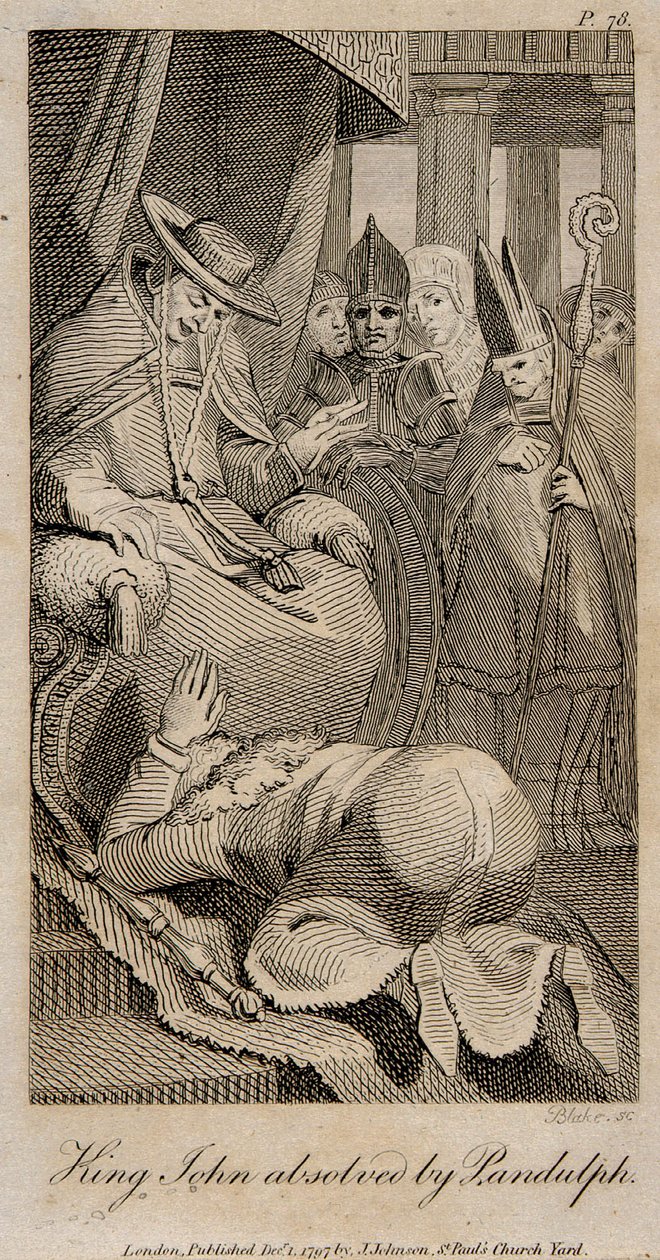 Pandulph vapautti kuningas Johnin Henry Fuselin jälkeen, 1798 tekijältä William Blake
