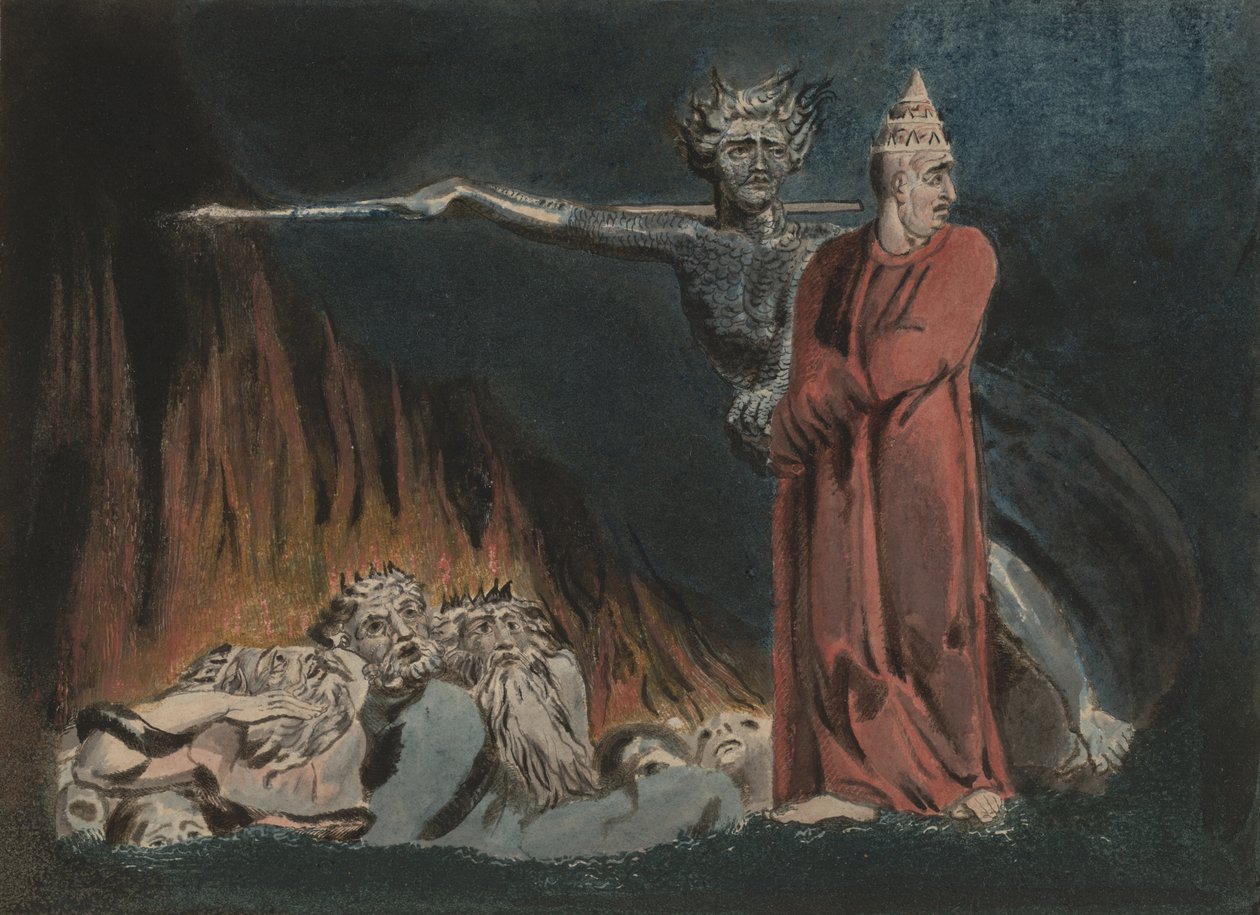 Lucifer ja paavi helvetissä, n. 1794-1796 tekijältä William Blake