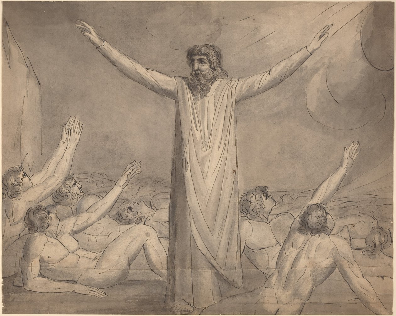 Mooses pysäyttää vitsauksen () [etupuoli] tekijältä William Blake